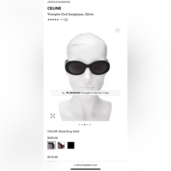 CELINE Triomphe Oval Sunglasses in black - 52mm - Picture 5 of 5